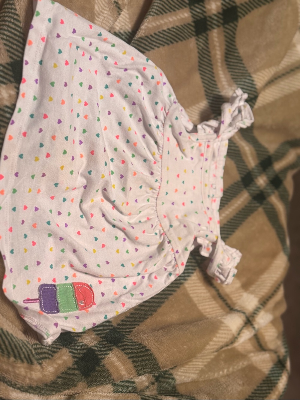 small wonders White Heart Print dress with Popsicle Applique